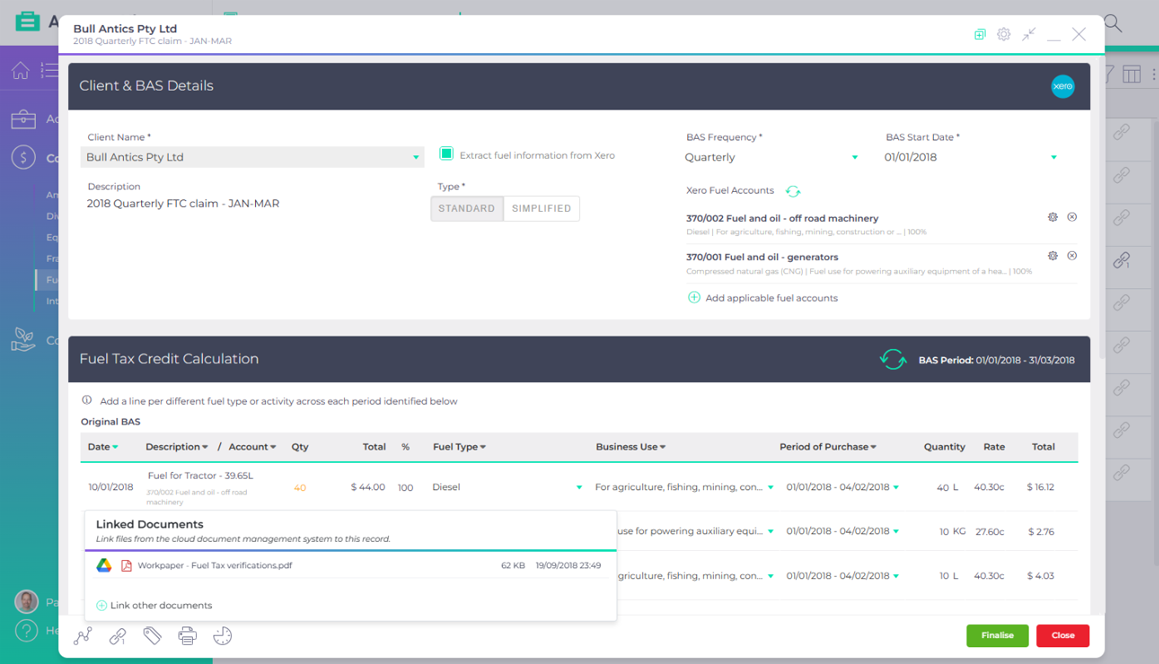 AccountKit Fuel tax credit calculator product interface